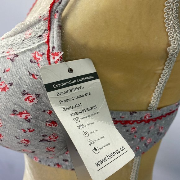 Binnys Pushup Bra Floral Grey & Red SZ 34C NWT - Picture 4 of 4